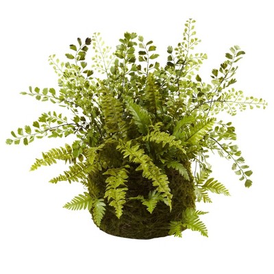 13" x 17" Artificial Fern Plant with Twig and Moss Basket- Nearly Natural