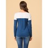 Allegra K Women's Casual Color Block Stretch Long Sleeves Split V-Neck T-Shirt - 4 of 4