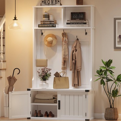 4-in-1 Hall Tree Bench with Shoe Storage, Coat Rack & Shelf - Entryway Organizer with Hooks for Bedroom, Living Room