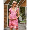 Coolmee Women Spring Summer Maternity Mini Dresses Casual V Neck Cap Sleeve Short Beach Dress - 2 of 4