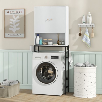 White Adjustable Over-the-Toilet Storage Cabinet with Doors