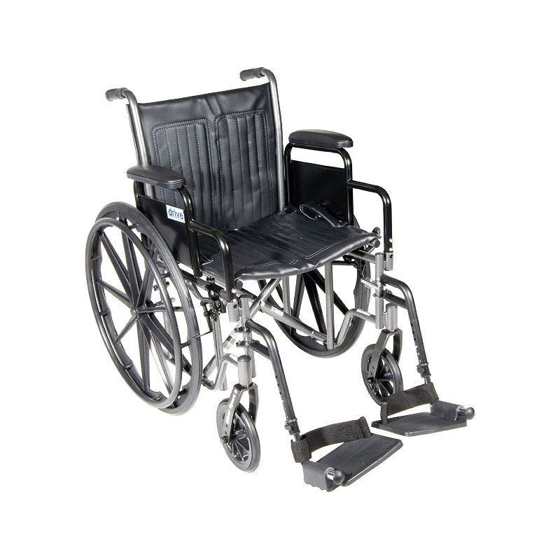 Drive Medical SSP218DDA-SF Silver Sport 2 Mobility Aid Wheelchair with 18 Inch Wide Seat, Powder Coated Steel Frame, and Swing Away Foot Rests, Black, 1 of 2