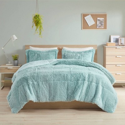 Intelligent Design IntelligentDesign 3pc Full/Queen Leena Shaggy Long Faux Fur Comforter Mini Set Aqua Blue: Teen Bedding, Gender Neutral: Midweight, All Ages Cozy Set — фото 3