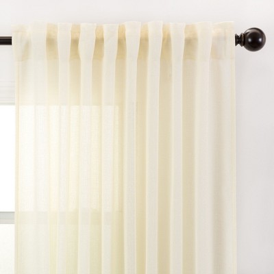Yellow Faux Belgian Flax Semi-Sheer Window Curtain Panels, 52 x 96 Inches