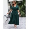 Coolmee Women Summer Maxi Dress Plus Size V Neck Wrap Floral Print Short Sleeves Ruffle Tiered Dress with Belt - 2 of 4