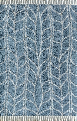 Sky Vine Blue Geometric Braided Area Rug with Tassels