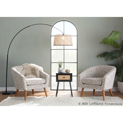 Bora Bora Black Wood and Rattan Accent Side Table with Storage