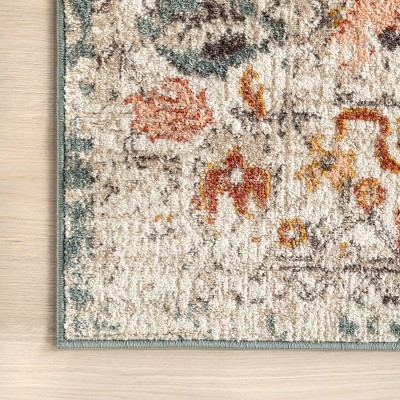 Beige Floral Synthetic Easy Care Area Rug, 6' 7" x 9'