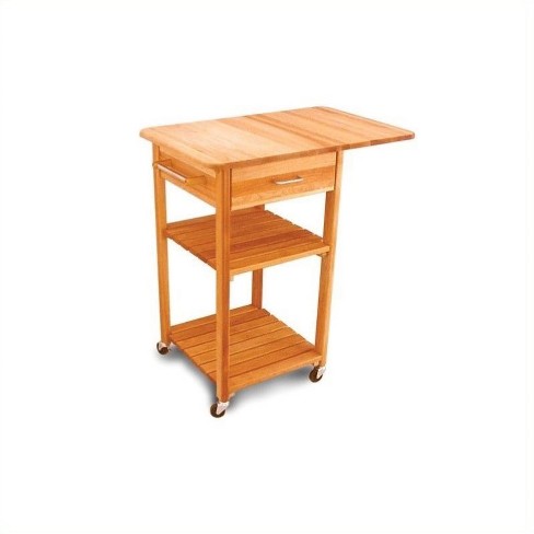 Wood Drop Leaf Butcher Block Kitchen Cart In Natural Finish Brown