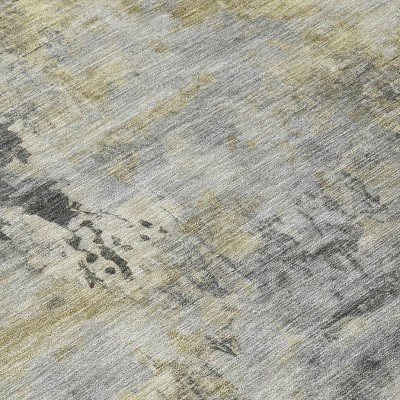 HomeRoots 3' X 5' Pewter Charcoal And Gold Abstract Washable Indoor Outdoor Area Rug