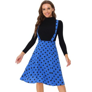 Allegra K Women's Vintage Polka Dots Midi Floral Suspender Skirt - 1 of 4
