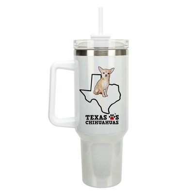 Elanze Designs The Lonestar State Texas Loves Chihuahuas White Double Wall Stainless Steel Insulated Travel Tumbler with Lid and Straw, 40 Ounce