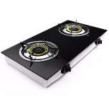 XtremepowerUS Double Burner Stove Brass Tempered Ignition LPG, with Regulator Gas Range, Black