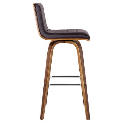 Vienna Contemporary Swivel Bar Stool in Walnut & Brown Leather
