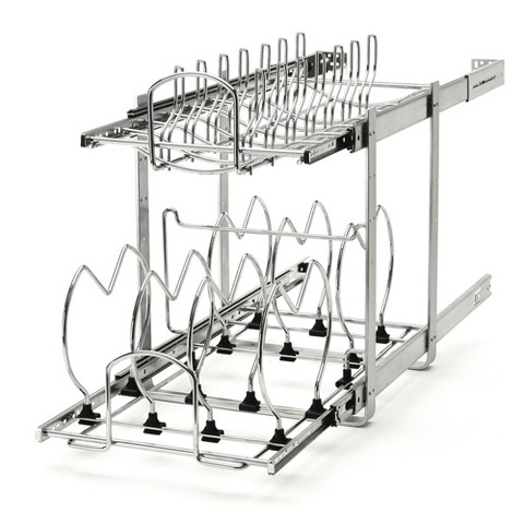 Rev-A-Shelf 2-Tier Kitchen Cabinet Pullout 20.75" Cabinet Organizer for Pots, Pans, and Lid Cookware, Adjustable Heavy Duty Wire, Chrome, 5CW2-2122-CR