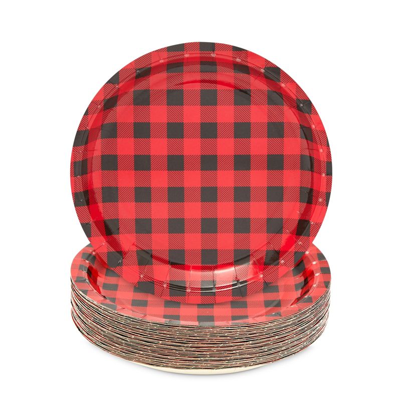 Blue Panda 48 Pack Buffalo Plaid Paper Plates for Lumberjack Birthday Party Supplies, Table Decor, Baby Shower (9 In), 5 of 7