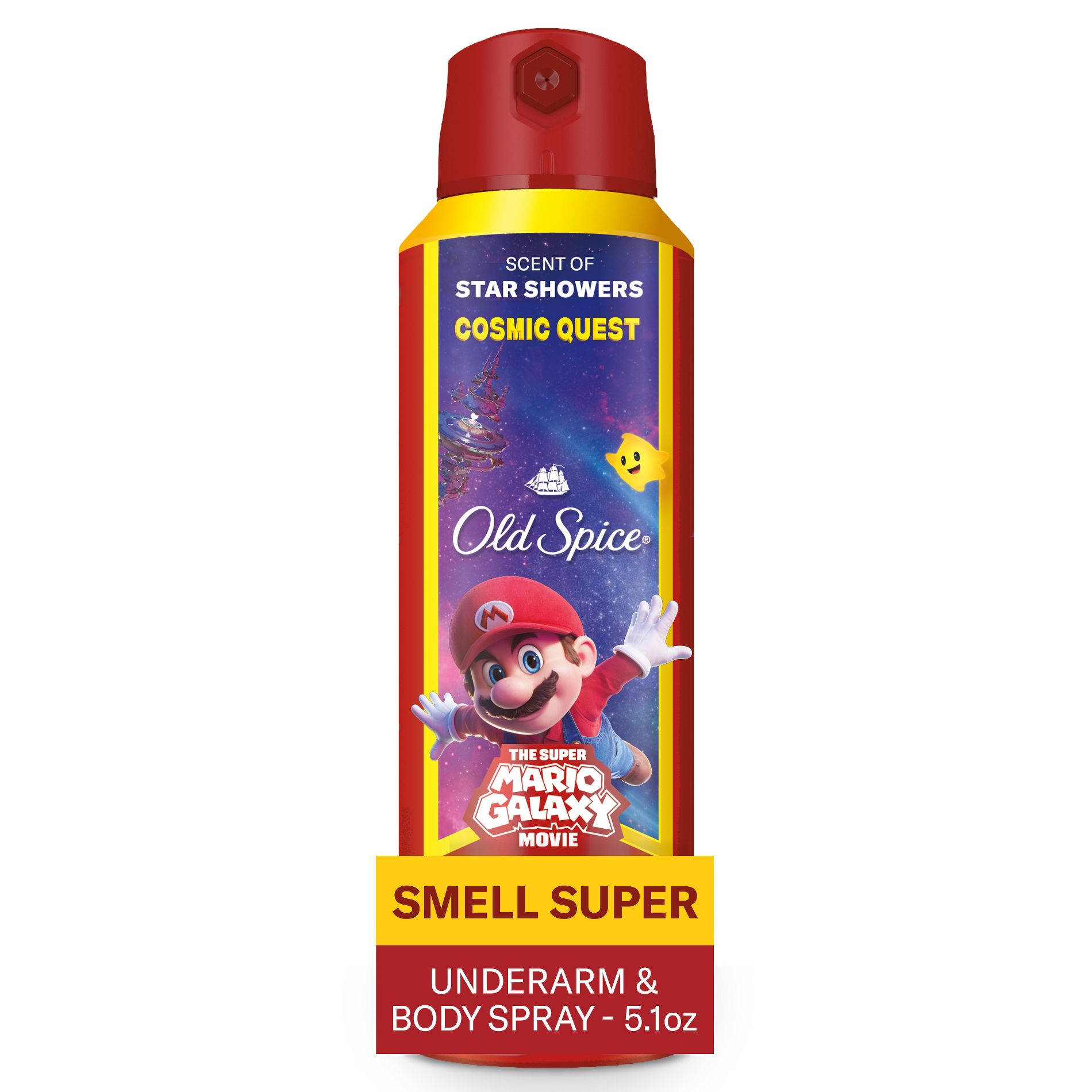 Old Spice x The Super Mario Galaxy Cosmic Quest 24/7 Odor Control Aluminum-Free Deodorant Body Spray - Scent of Star Showers - 5.1 fl oz