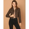 INSPIRE CHIC Women's Casual Faux Suede Notched Collar Button Up Cropped Jacket with Pockets - 3 of 4