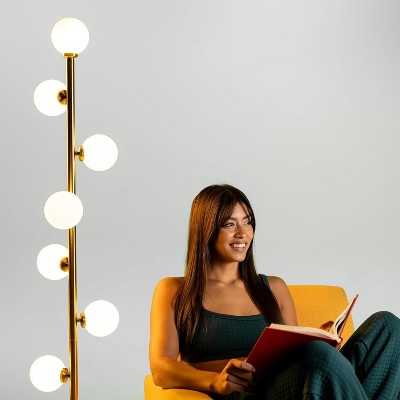 Aurelia Gold 65" Cordless Floor Lamp with Frosted Glass Globes