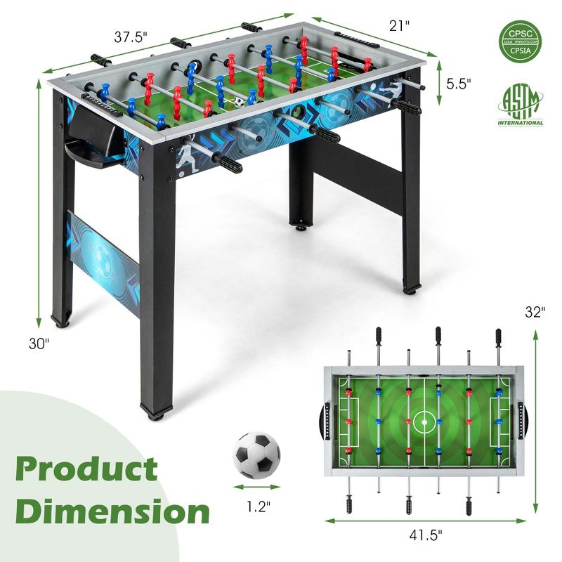 Costway Foosball Table Game Set with 2 Footballs, Smooth Handle, 18 Realistic Players, 3 of 11