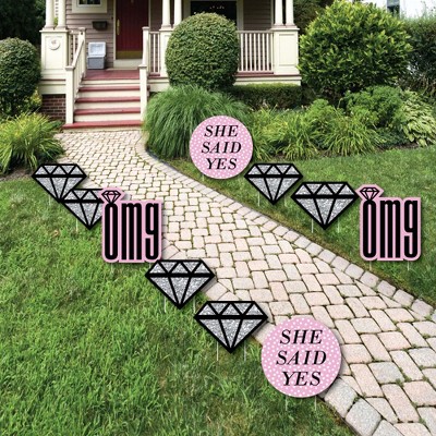 Big Dot of Happiness Omg, You're Getting Married - Diamond Ring Lawn Decorations - Outdoor Engagement Party Yard Decorations - 10 Piece