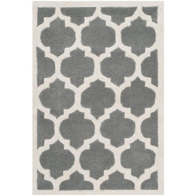 Off-White and Dark Grey Hand-Tufted Wool Area Rug