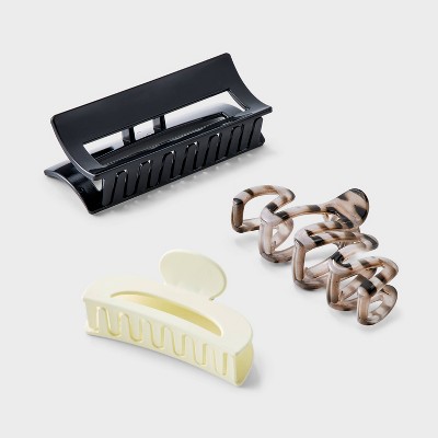 Girls' 3pk Squiggle Claw Clip Set - art class™ Cream/Tan/Black