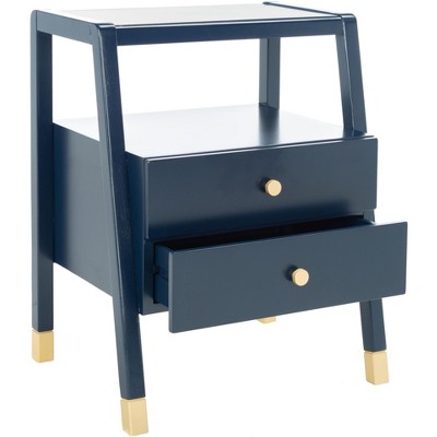 Navy and Gold Rectangular Wood Storage Accent Table with Drawers
