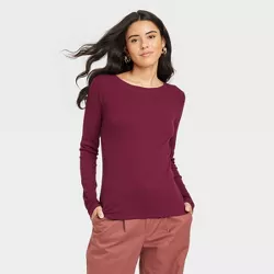 Women's Long Sleeve Ribbed T-Shirt - A New Day™ Burgundy XXL