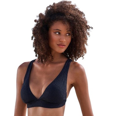 Lascana Women's Lace Textured Triangle Bikini Top Solid Black 32c/d ...