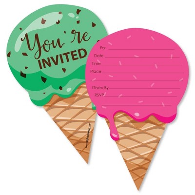 Big Dot of Happiness Sweet Shoppe - Shaped Fill-in Invites - Candy and Bakery Birthday Party or Baby Shower Invite Cards with Envelopes - Set of 12