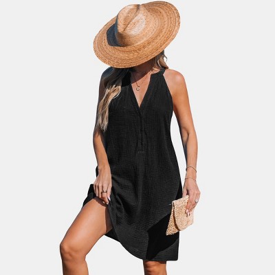 Women's Chic Button-Down Beach Dress with Flowy Silhouette - Cupshe