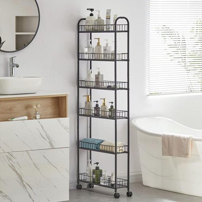 NicBex 6 Tier Rolling Cart,Metal Kitchen Cart with Lockable Wheels and Baskets,6/10 Inch Narrow Storage Shelf for Kitchen,Bathroom,Laundry