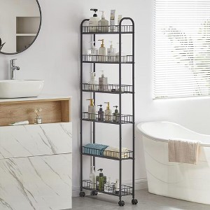 NicBex 6 Tier Rolling Cart,Metal Kitchen Cart with Lockable Wheels and Baskets,6/10 Inch Narrow Storage Shelf for Kitchen,Bathroom,Laundry - 1 of 4
