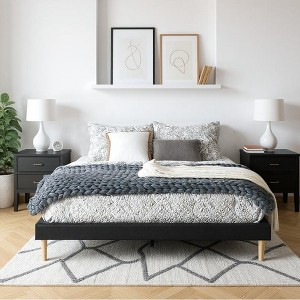 MAYEERTY Platform Bed Frame - Upholstered Padded Headboard, 12 Wood Slats & Center Support Leg - 1 of 4
