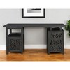 HomeRoots 68" Black Carved Floral Scroll Solid Wood Computer Desk With Three Drawers - 2 of 4