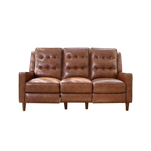 Holt Mid Century Pushback Leather Sofa, Camel Leather Mid Century Sofa