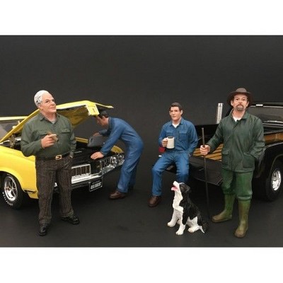 Mechanics, Customer and a Dog 5 piece Figurine Set for 1/18 Scale Models by American Diorama