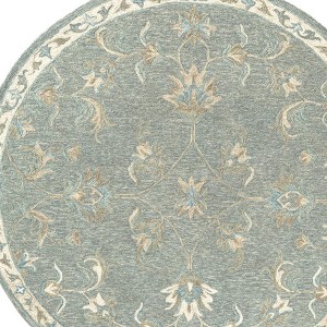 5' Blue And Ivory Round Wool Hand Tufted Area Rug - 1 of 4