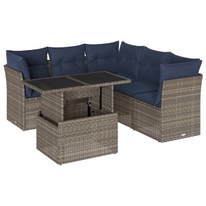 vidaXL 6 Piece Garden Sofa Set with Cushions Gray Poly Rattan - 1 of 4