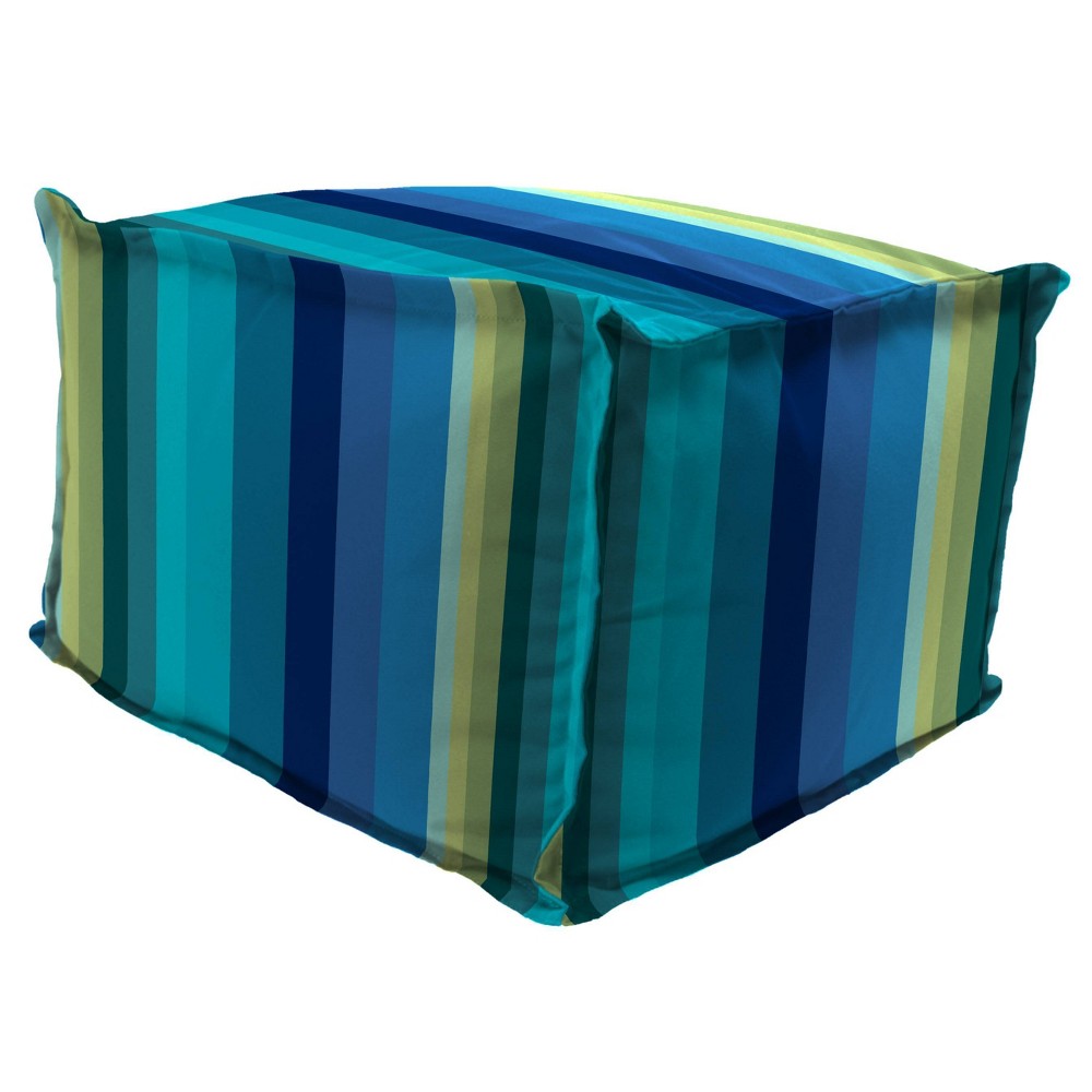 Outdoor Boxed Edge with Flange Pouf/Ottoman - Blue/Green Stripe - Jordan Manufacturing
