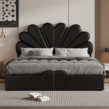 Queen Size PU Upholstered Petal Shaped Platform Bed with Hydraulic Storage System, Storage Bed with Metal Balls - ModernLuxe