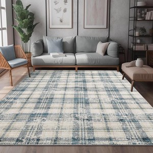 Washable Abstract Striped Geometric Area Rug Non Slip Stain Resistant Carpet for Living Room Bedroom Office - 1 of 4