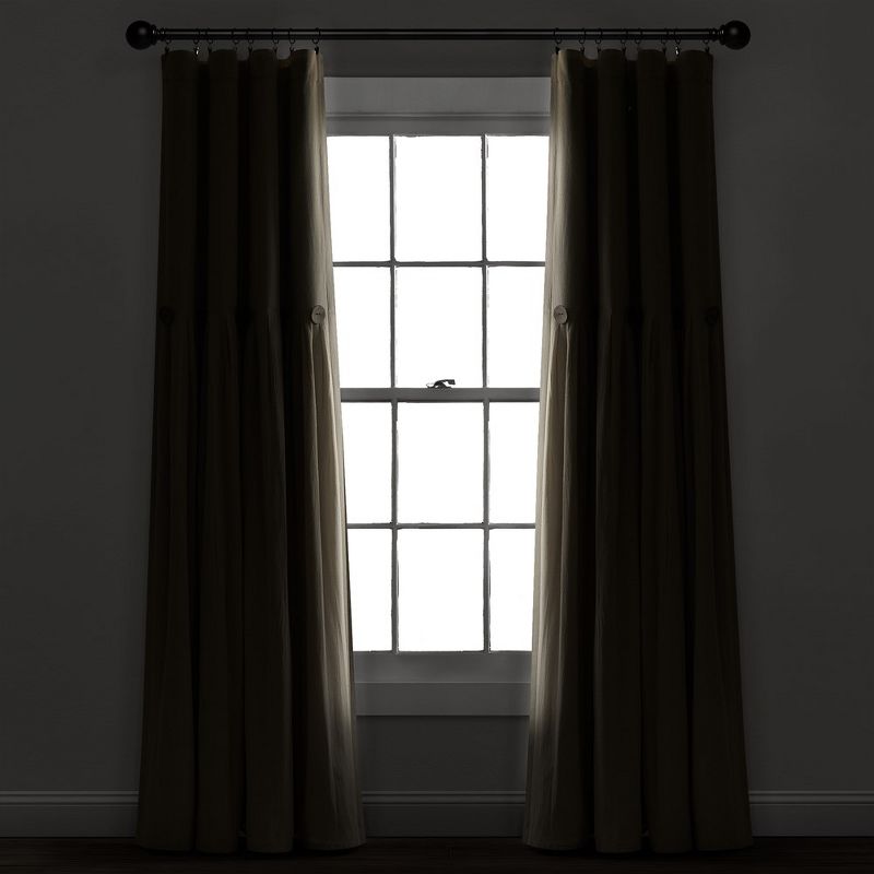 Linen Button 100% Lined Blackout Window Curtain Panel Dark Linen Single 40X84, 2 of 7
