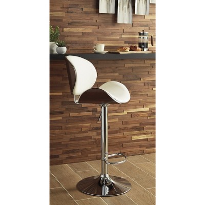 Adjustable Height Swivel Bar Stool in Brown & Bone White