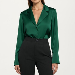 Anna-Kaci Women's Satin Button-Up Shirt with Collar Design and Flared Cuffs - 1 of 4