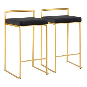 31" Set of 2 Fuji Contemporary Stackable Barstools Gold/Black Velvet - LumiSource: Metal Frame, Padded Seat - 1 of 4