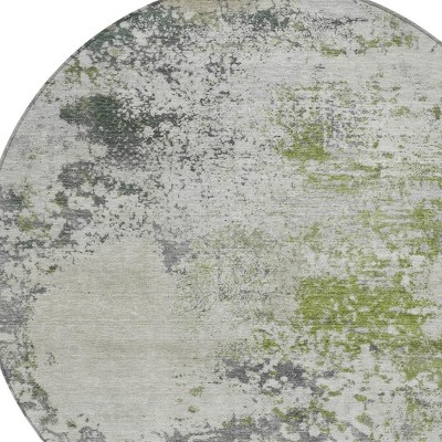 HomeRoots 8' Linen Fern Green And Beige Round Abstract Washable Indoor Outdoor Area Rug
