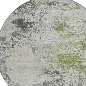 HomeRoots 8' Linen Fern Green And Beige Round Abstract Washable Indoor Outdoor Area Rug - 1 of 4