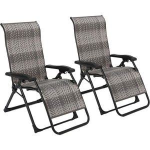 2 Pack Portable Rattan Lounger, Adjustable Folding Outdoor Lounger, Wide Armrests, 330 lbs Weight Capacity, Brown - 1 of 4